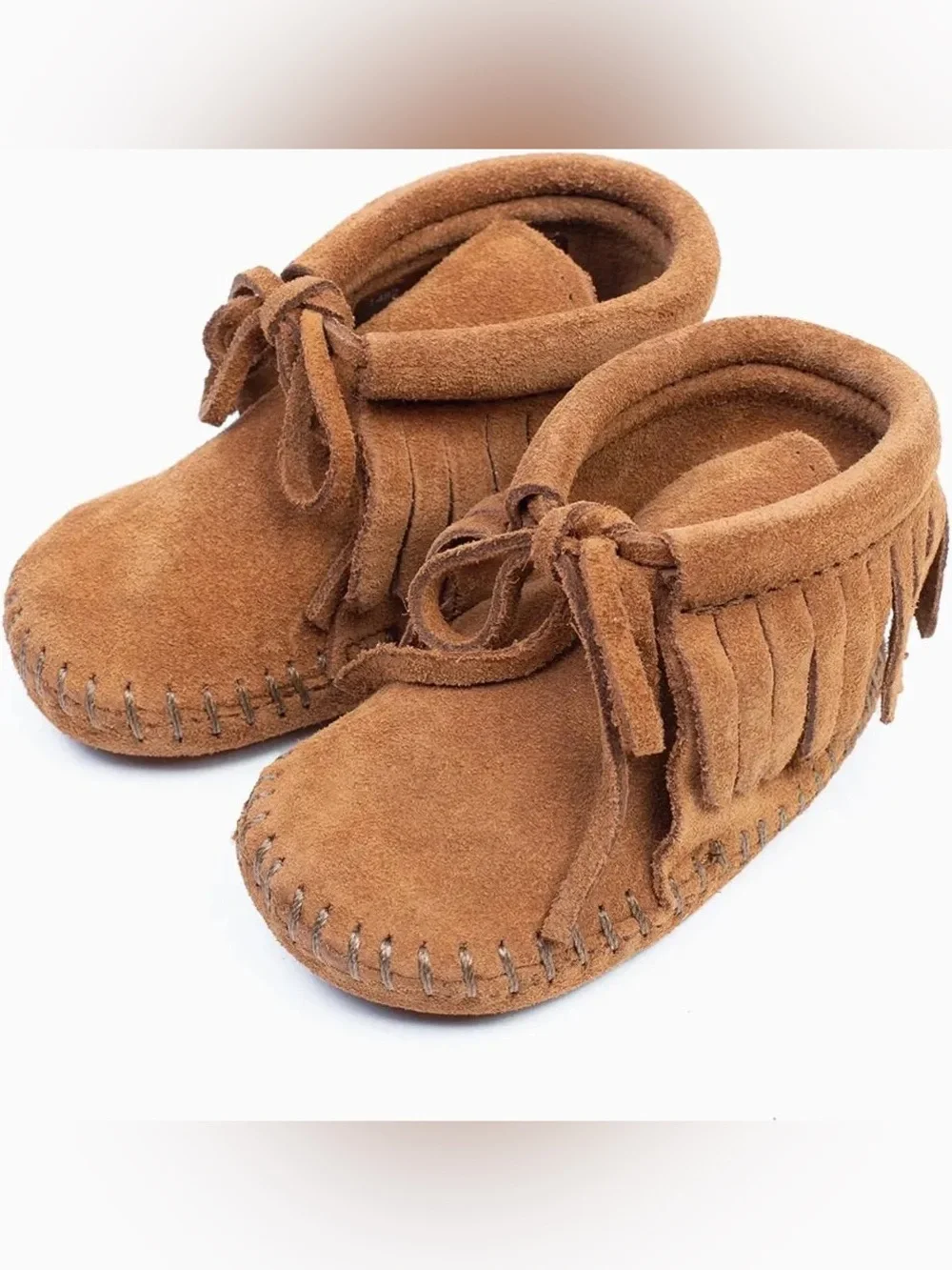 Baby Minnetonka Infant Fringe Moccasins Brown Suede Size 0 New in Box